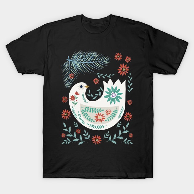 Folk Art Christmas Dove T-Shirt by SWON Design